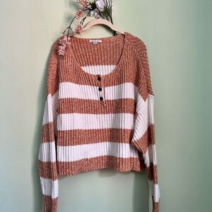 American Eagle | Cropped Sweater | Orange and White Stripes | Size XL | Cozy